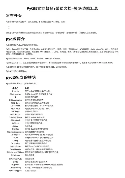 PyQt5官方教程+帮助文档+模块功能汇总
