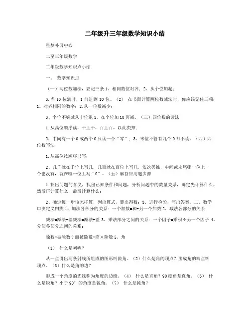 二年级升三年级数学知识小结