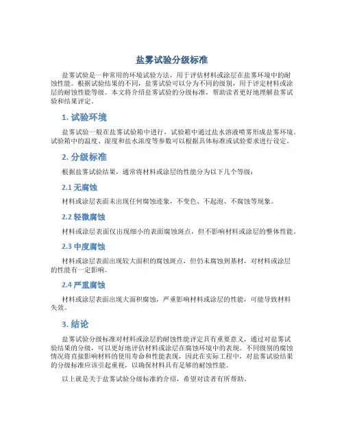 盐雾试验分级标准