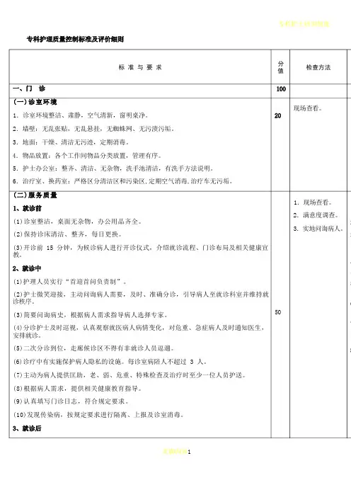 专科护理质量控制标准及评价细则