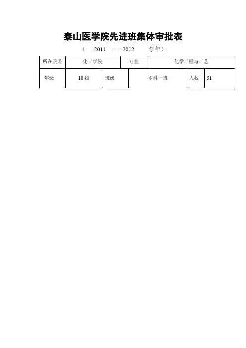 先进班集体  审批表