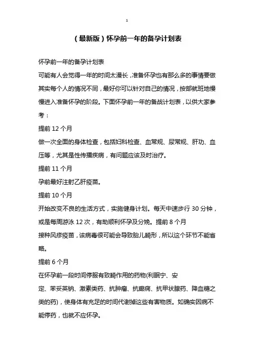 最新版怀孕前一年的备孕计划表