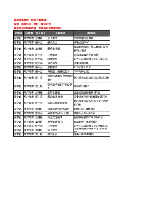 新版辽宁省葫芦岛市壁纸企业公司商家户名录单联系方式地址大全20家
