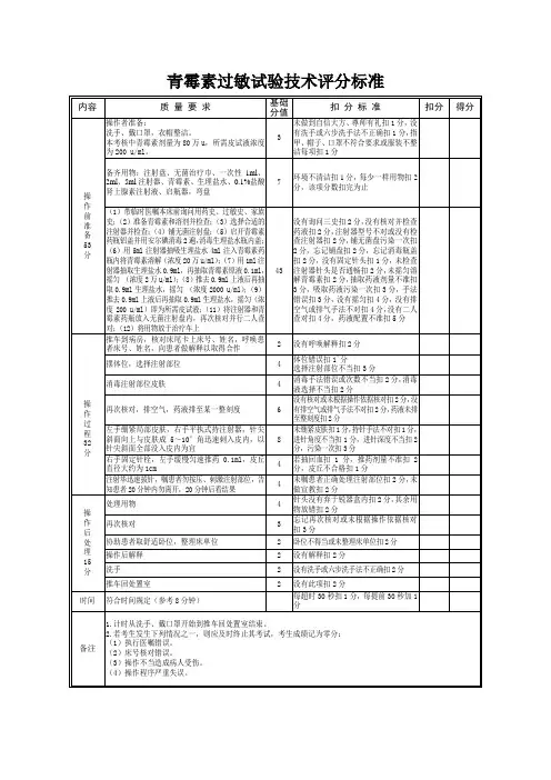 青霉素过敏试验技术评分细则