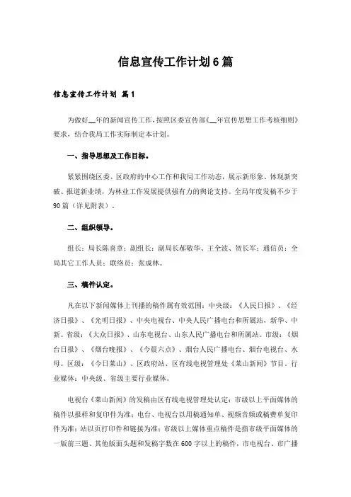 信息宣传工作计划6篇