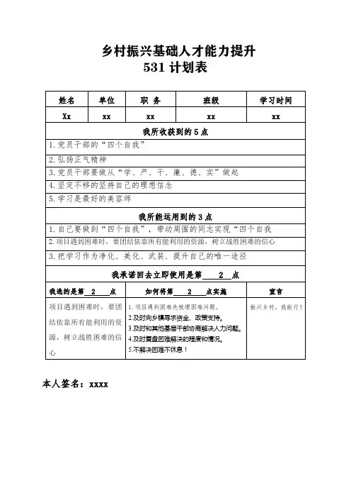 乡村振兴基础人才能力提升531计划表