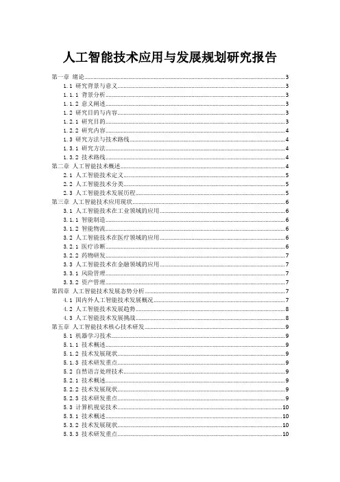 人工智能技术应用与发展规划研究报告