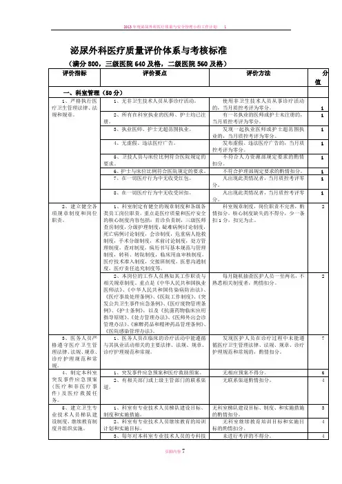 泌尿外科医疗质量评价体系与考核标准--