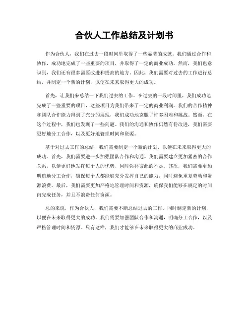 合伙人工作总结及计划书