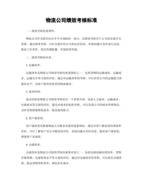 物流公司绩效考核标准