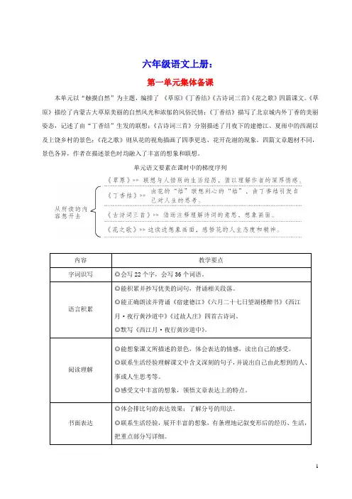 六年级语文上册第一单元1草原教案(含答案)人教部编版