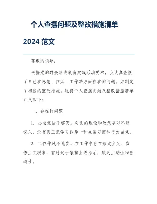 个人查摆问题及整改措施清单2024范文