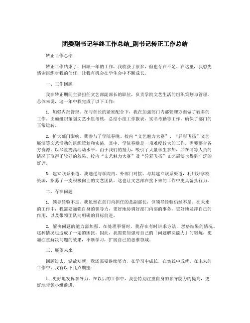 团委副书记年终工作总结_副书记转正工作总结
