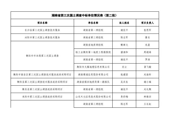 湖南省第三次国土调查中标单位情况表(第二批)