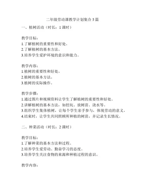 二年级劳动课教学计划集合5篇