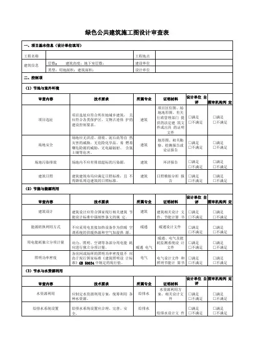 绿色公共建筑施工图设计审查表
