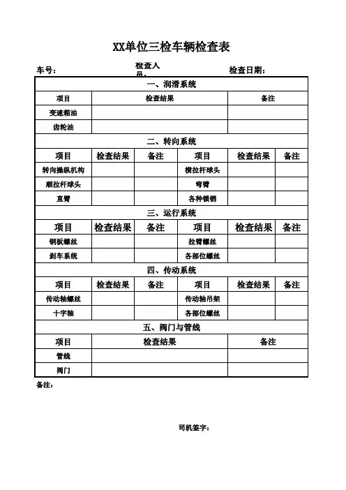 车辆三检检查表