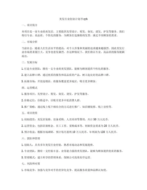 美发行业创业计划书syb