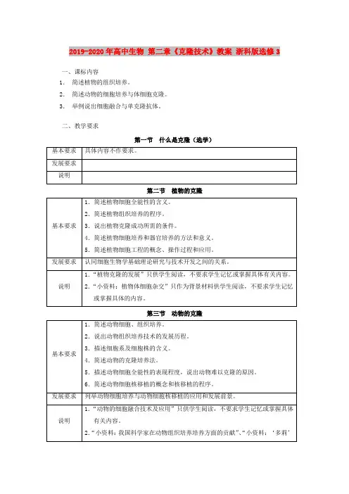 2019-2020年高中生物 第二章《克隆技术》教案 浙科版选修3