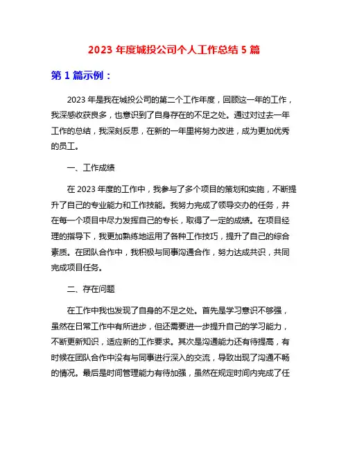 2023年度城投公司个人工作总结5篇