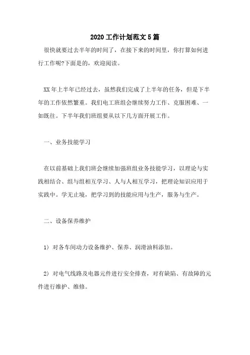 2020工作计划范文5篇
