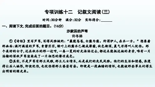 部编版九年级语文上册专项训练十二 记叙文阅读(三)