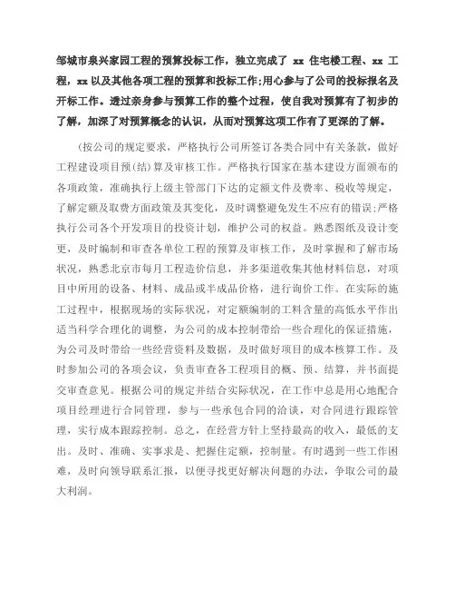 预算员工作总结范文(范文6篇)
