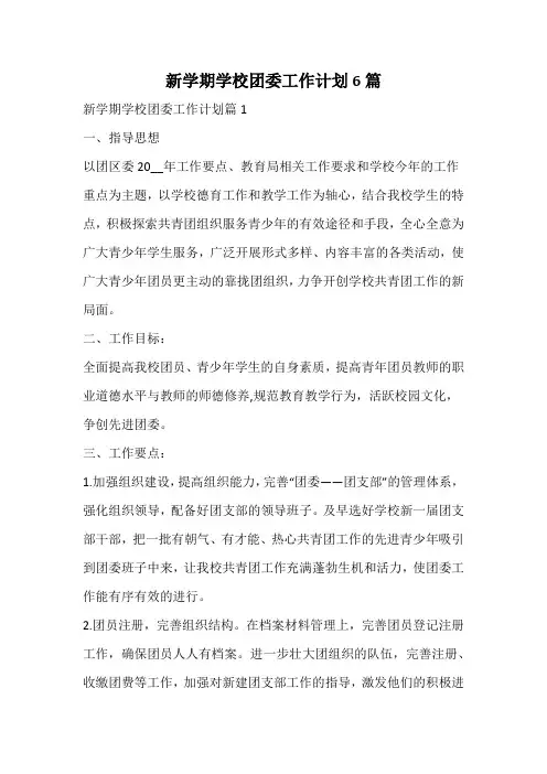 新学期学校团委工作计划