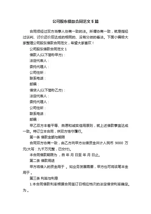 公司股东借款合同范文5篇