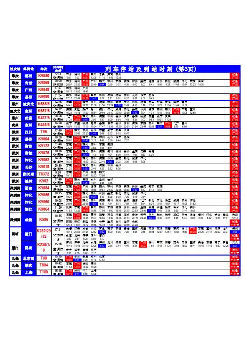 广州站长途列车时刻表(2011年7月1日起实行)