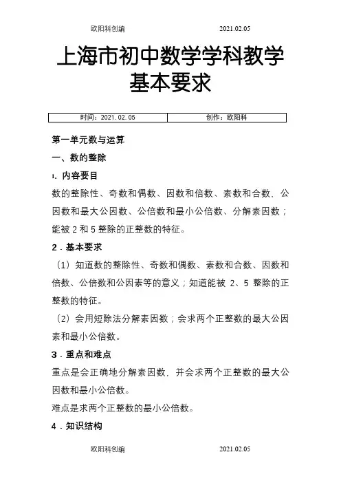 上海中考数学考试大纲之欧阳科创编