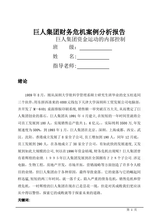 巨人集团资金运动的内部控制