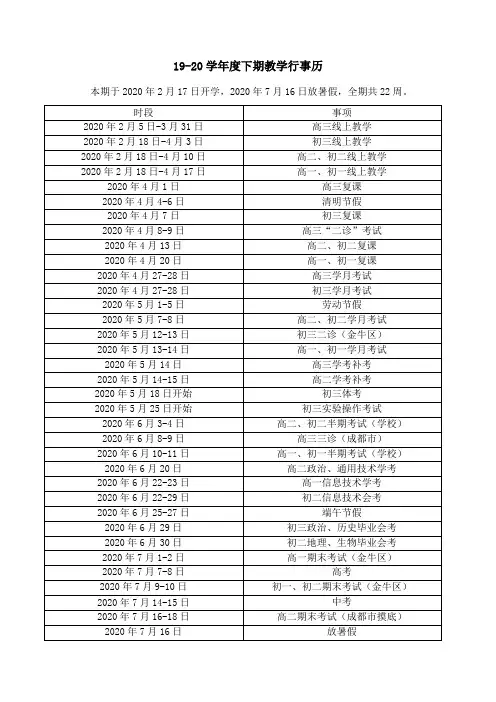 (完整)2020春教学行事历