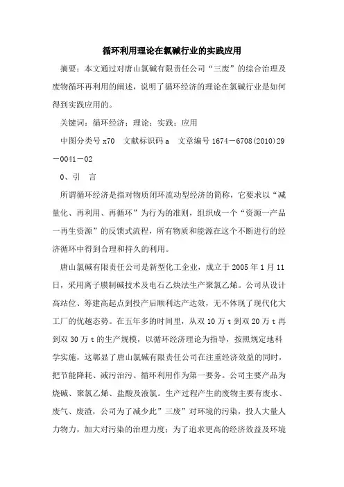 循环利用理论在氯碱行业的实践应用