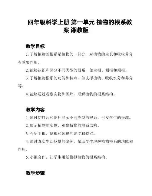 四年级科学上册 第一单元 植物的根系教案 湘教版
