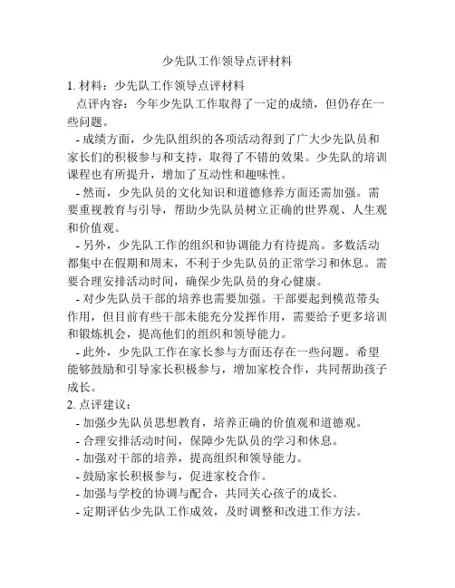 少先队工作领导点评材料