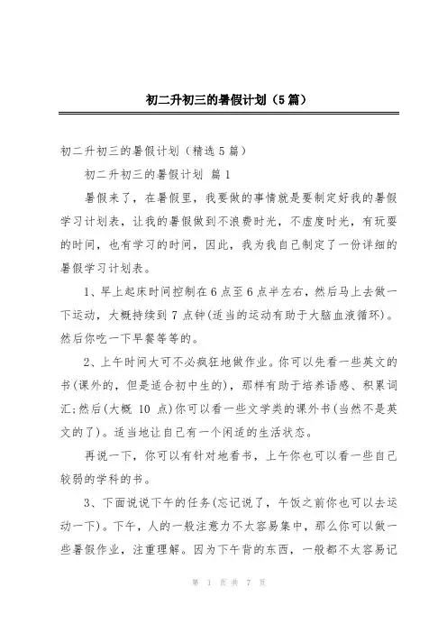 初二升初三的暑假计划(5篇)