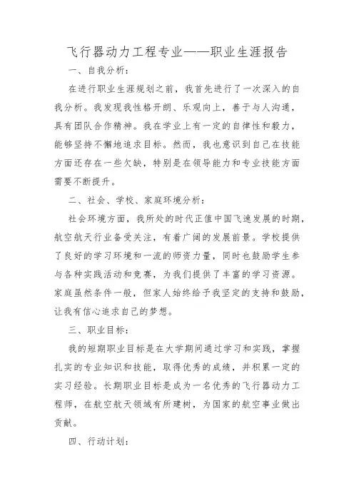 飞行器动力工程专业——职业生涯报告
