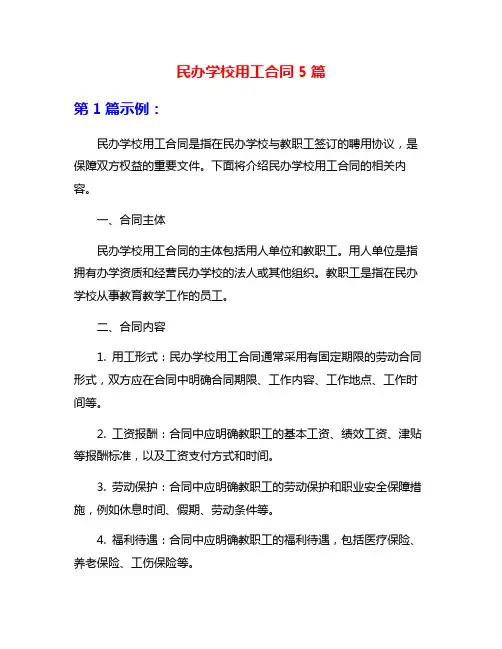 民办学校用工合同5篇