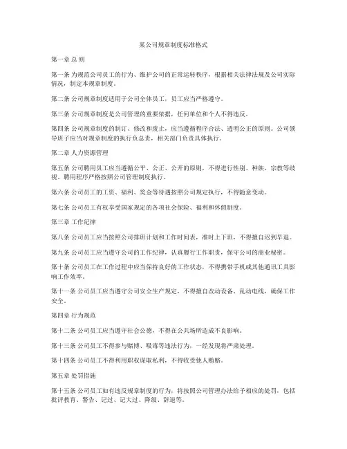 某公司规章制度标准格式