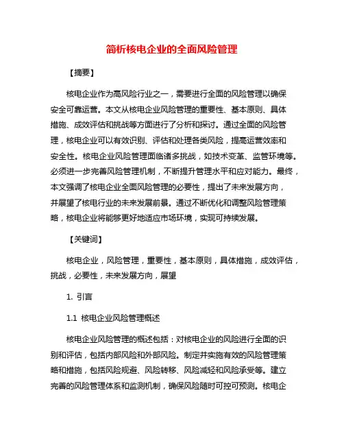 简析核电企业的全面风险管理