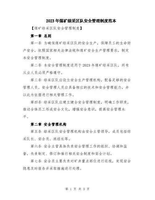 2023年煤矿综采区队安全管理制度范本