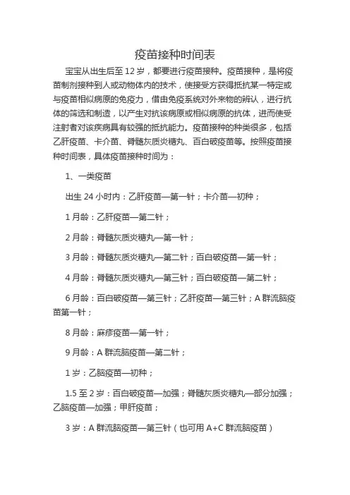 疫苗接种时间表