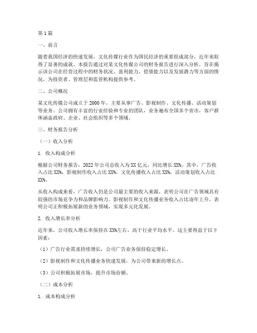 文化传媒财务报告分析(3篇)