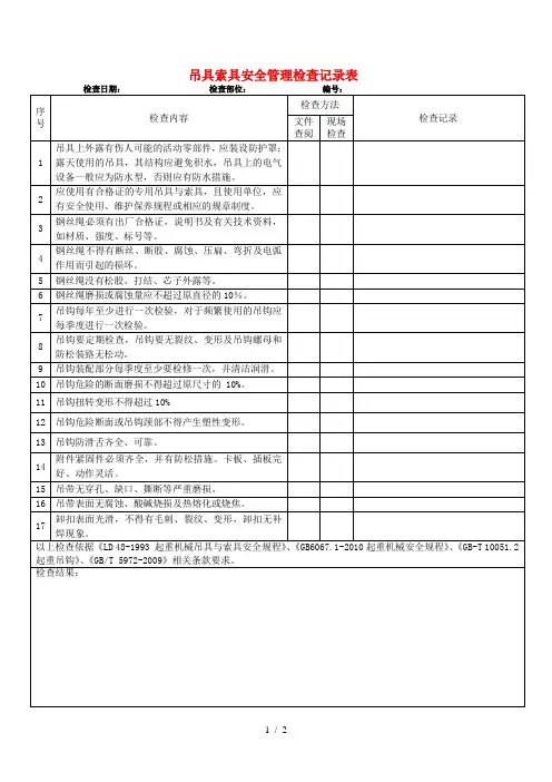 吊具索具安全专项检查表