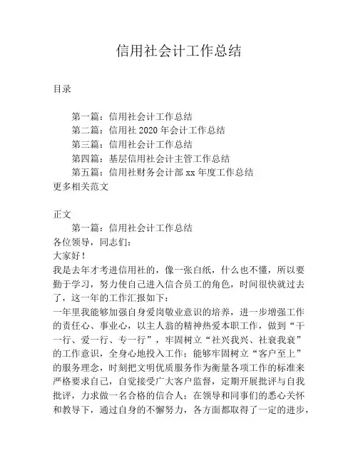 信用社会计工作总结