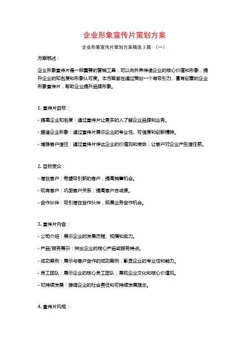 企业形象宣传片策划方案3篇