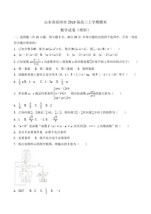 山东省滨州市2019届高三上学期期末数学试卷(理科)Word版含解析