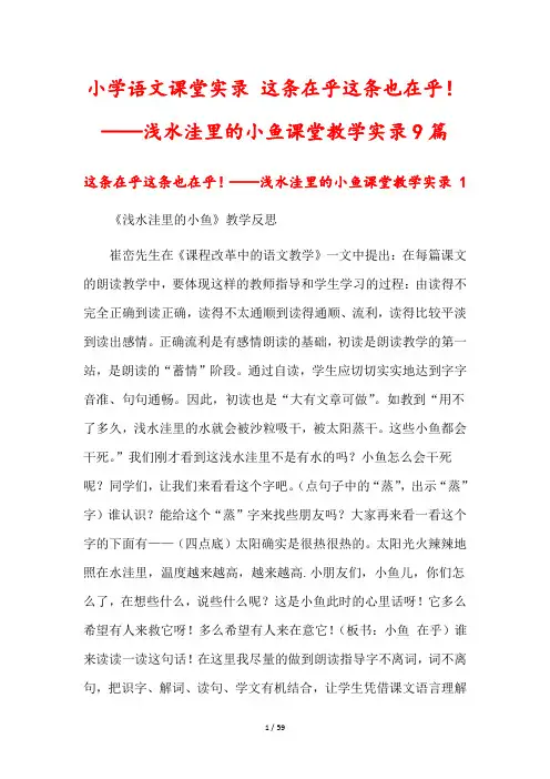 小学语文课堂实录 这条在乎这条也在乎!——浅水洼里的小鱼课堂教学实录9篇
