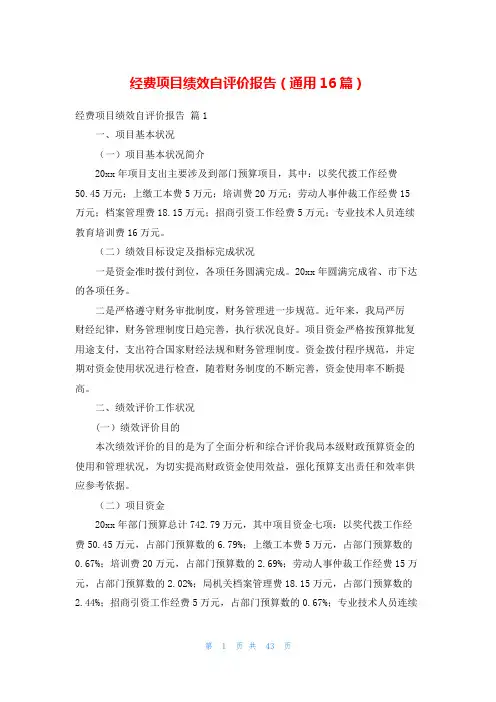 经费项目绩效自评价报告(通用16篇)
